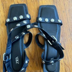 ZARA Black Leather Studded Sandals